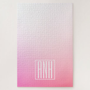 Fading Pinks Ombre Gradation & Your Initials Jigsaw Puzzle