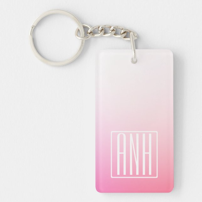 Fading Pinks Ombre Gradation & Your Initials Key Ring (Front)