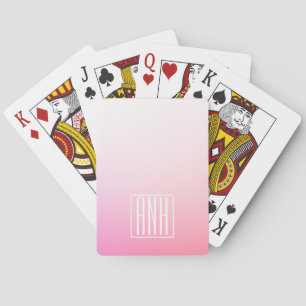Fading Pinks Ombre Gradation & Your Initials Playing Cards