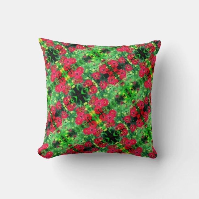 Fading Red Zinnia Flowers Abstract Pattern  Cushion (Front)