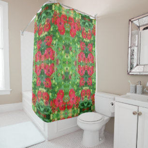 Fading Red Zinnia Flowers Abstract Pattern Shower Curtain