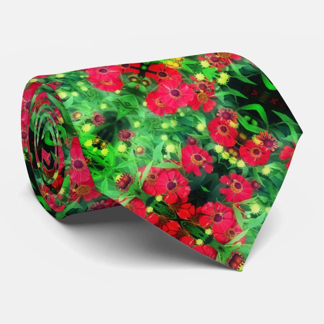 Fading Red Zinnia Flowers Abstract Pattern        Tie (Rolled)