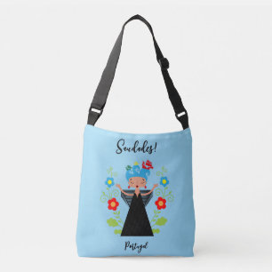 Fado woman singer with Portuguese caravel ships Crossbody Bag