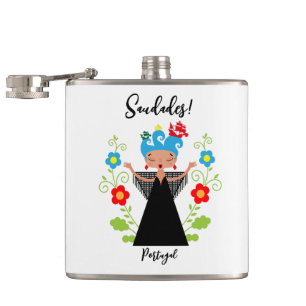 Fado woman singer with Portuguese caravel ships Hip Flask