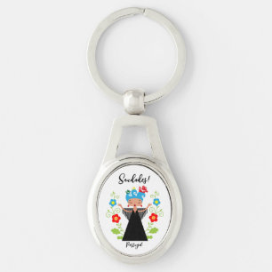 Fado woman singer with Portuguese caravel ships Key Ring