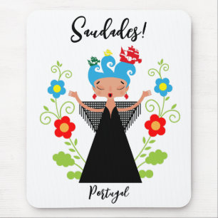 Fado woman singer with Portuguese caravel ships Mouse Pad
