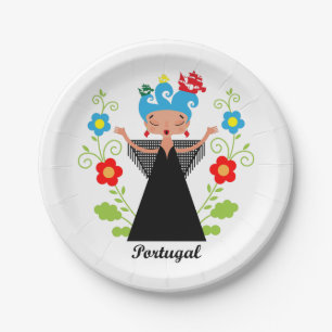 Fado woman singer with Portuguese caravel ships Paper Plate