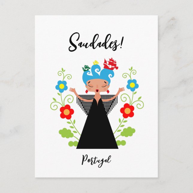 Fado woman singer with Portuguese caravel ships Postcard (Front)