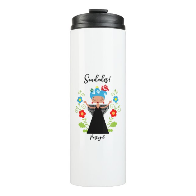 Fado woman singer with Portuguese caravel ships  Thermal Tumbler (Front)