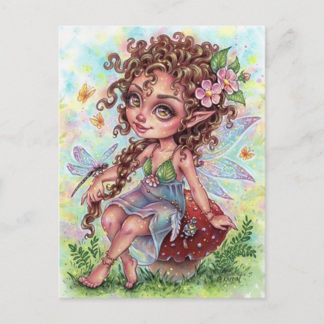Fae Darling Postcard Fairy Mushroom Dragonfly  (Front)