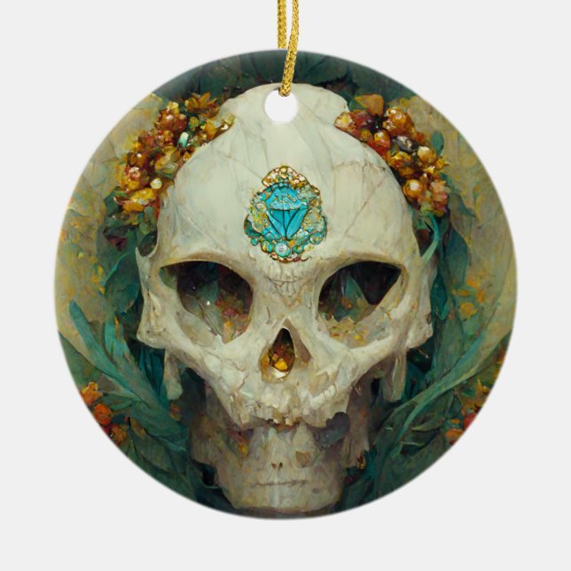 Fae Skull Fantasy Ceramic Tree Decoration (Front)
