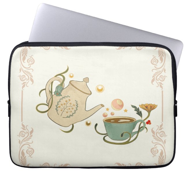 Faecore Graphic Art, Beige Tea Time Laptop Sleeve (Front)
