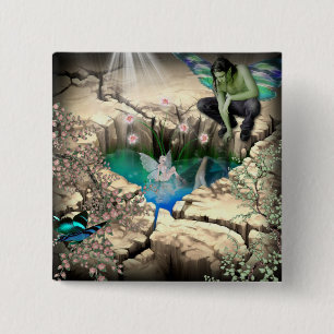 Faerie in Elven Pond 15 Cm Square Badge