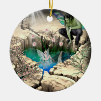 Faerie in Elven Pond Ceramic Tree Decoration