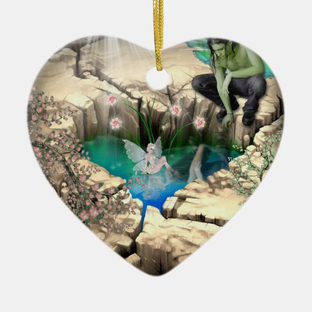 Faerie in Elven Pond Ceramic Tree Decoration (Front)