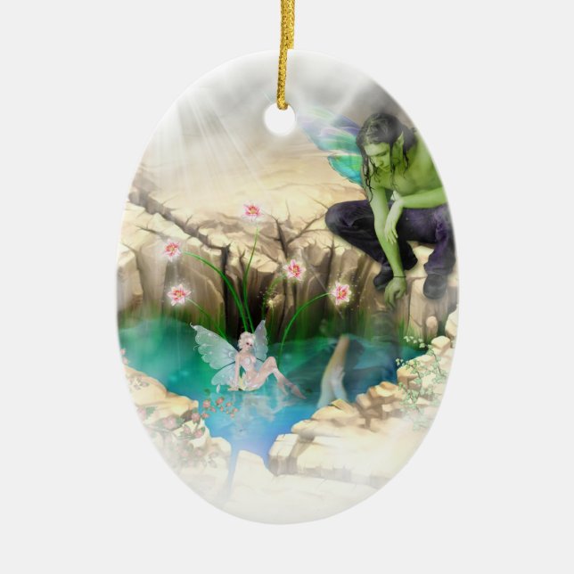 Faerie in Elven Pond Vignette Ceramic Tree Decoration (Front)