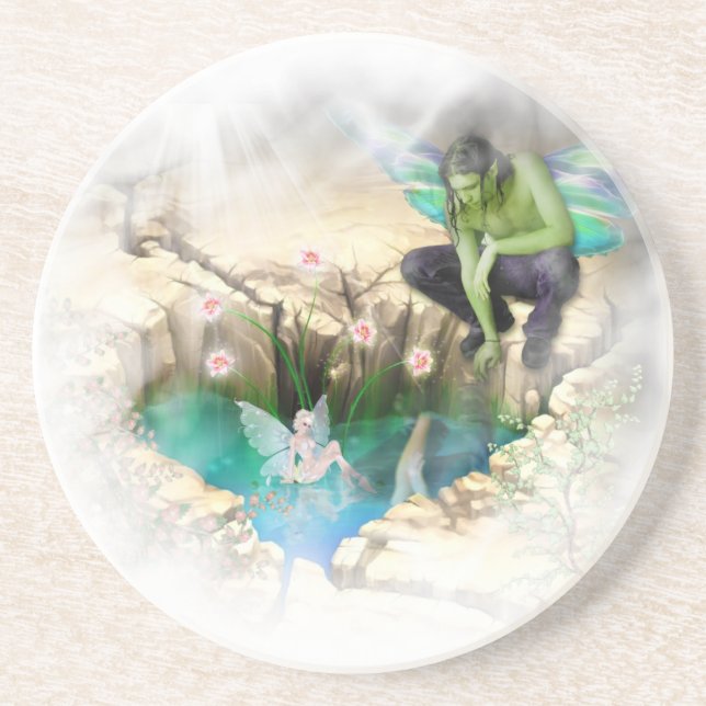 Faerie in Elven Pond Vignette Coaster (Front)