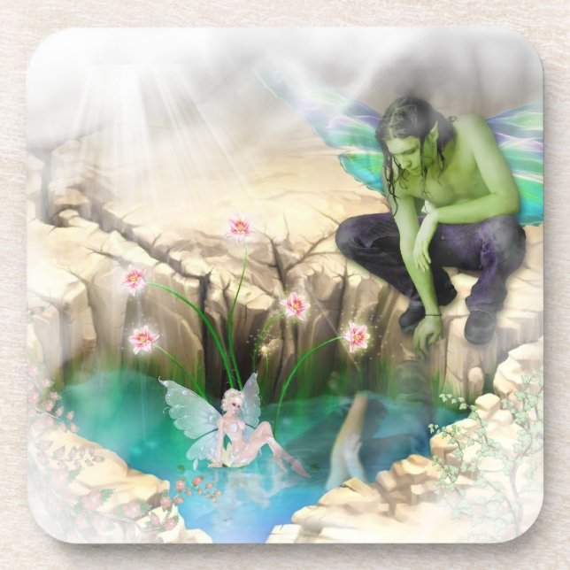 Faerie in Elven Pond Vignette Coaster (Front)