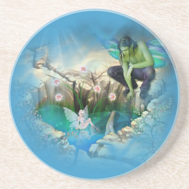 Faerie in Elven Pond Vignette Coaster (Front)