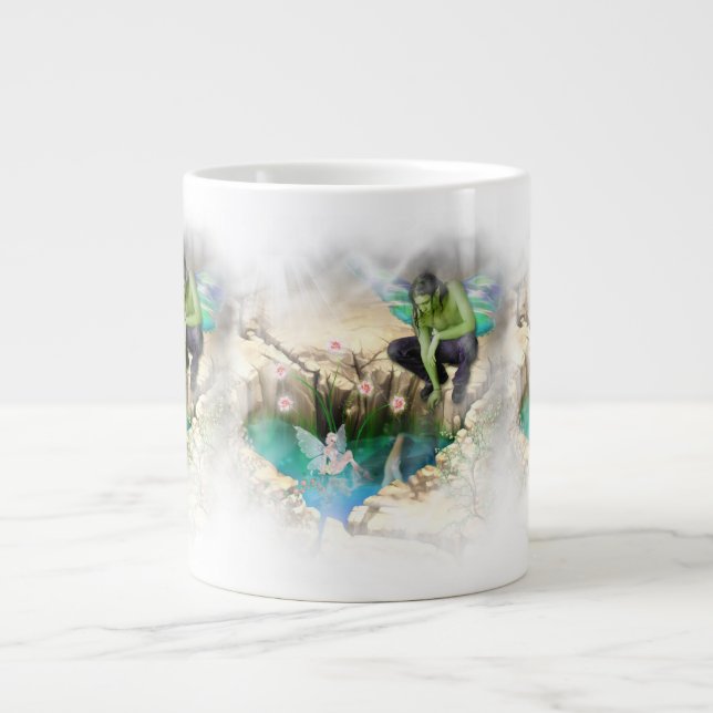 Faerie in Elven Pond Vignette Large Coffee Mug (Front)