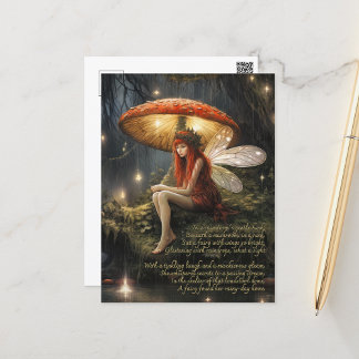 Faerie Under Mushroom In The Rain Postcard