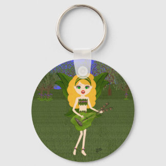 Faerie with Green Leaf  Wings and Guitar Key Ring