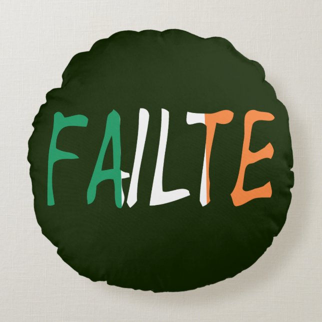 Failte overlaid on Irish Flag tpcnt Round Cushion (Front)