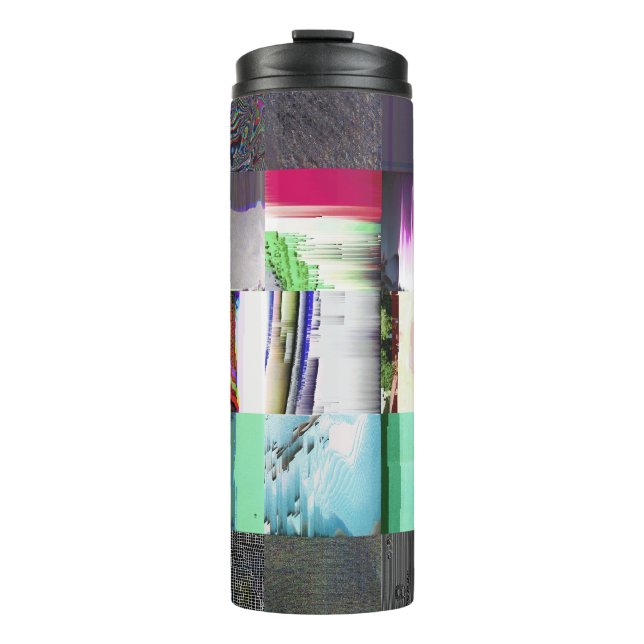 Failure to Load Dark Glitch Art Abstract Grid Thermal Tumbler (Front)