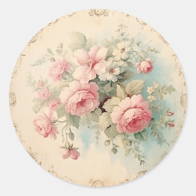 Faint Ephemera, Pink Shabby Chic Classic Round Sticker (Front)