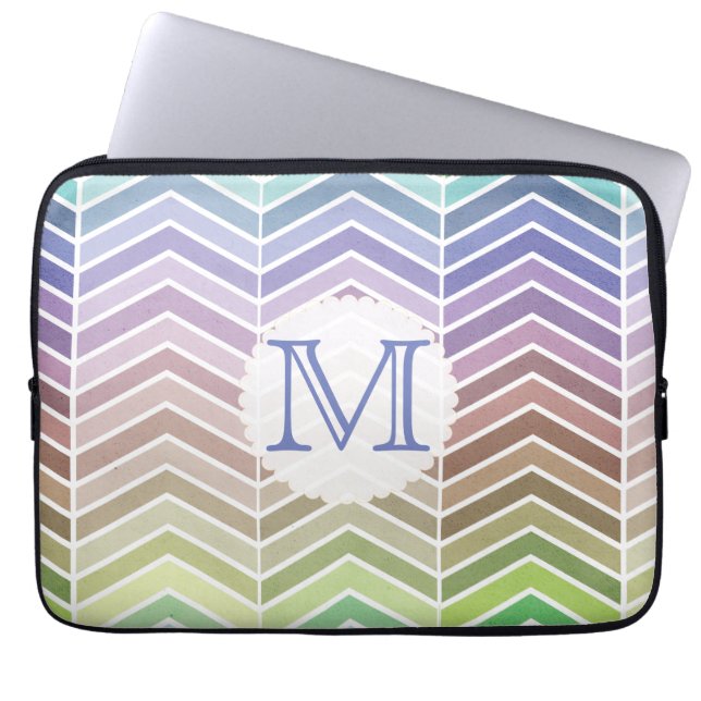 Faint Rainbow and Textured Chevron Pattern Laptop Sleeve (Front)