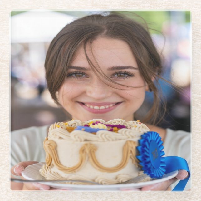 Fair Cooking Contest Photo Customize Glass Coaster (Front)