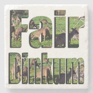 Fair Dinkum Aussie Slang Word With Kangaroos, Stone Coaster