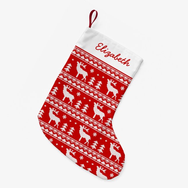 Fair Isle Christmas Sweater Pattern Small Christmas Stocking (Front (Hanging))