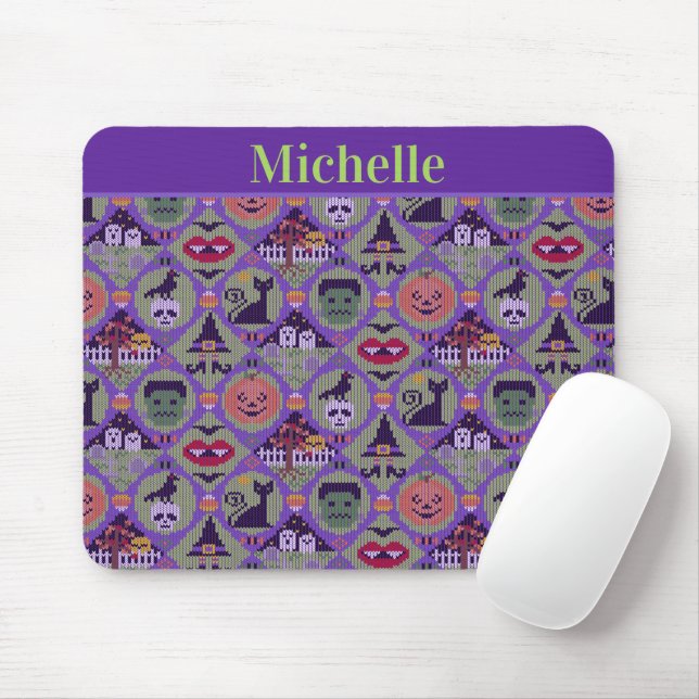 Fair Isle Cute Halloween Knitted Sweater Pattern Mouse Pad (With Mouse)
