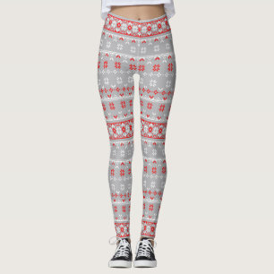 Fair Isle Gray Red Leggings