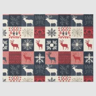 Fair Isle Knitted Patchwork   Holiday Reindeer Tissue Paper