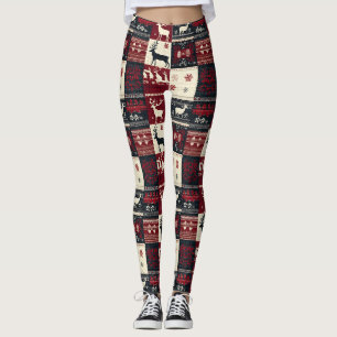 Fair Isle Knitted Patchwork Rustic Reindeer Leggings