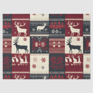 Fair Isle Knitted Patchwork   Rustic Reindeer Tissue Paper