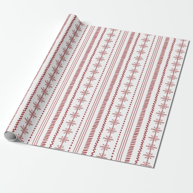 Fair Isle - Red Christmas Wrapping Paper (Unrolled)
