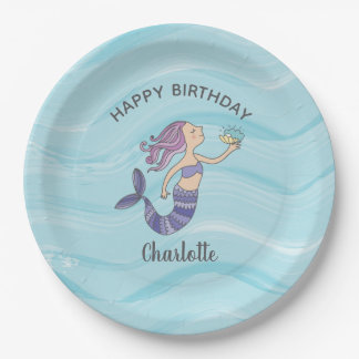 Fair Skin Purple Mermaid Birthday Paper Plate