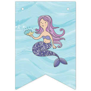 Fair Skin Purple Mermaid Under the Sea Birthday Bunting