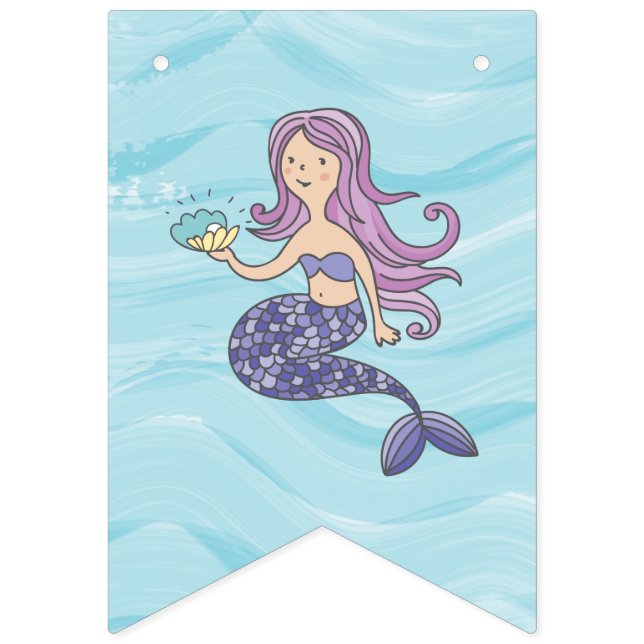 Fair Skin Purple Mermaid Under the Sea Birthday Bunting (Sixteenth Flag)