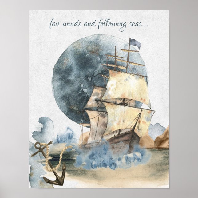 Fair Winds and Following Seas Nautical Ship Poster (Front)