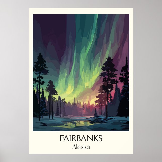 Fairbanks Alaska Northern Lights Aurora Poster (Front)