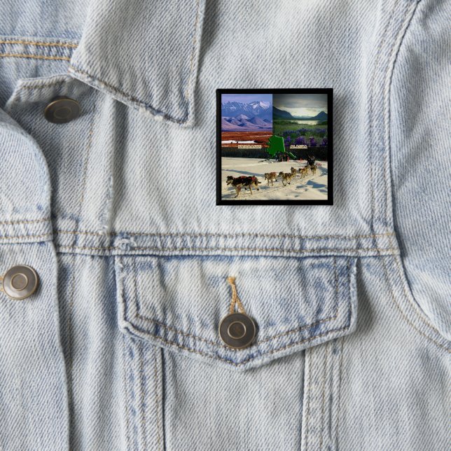 Fairbanks Alaska Photo Collage Pinback 15 Cm Square Badge (In Situ)