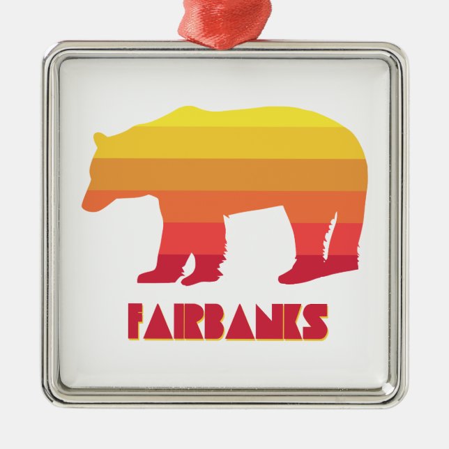 Fairbanks Alaska Rainbow Bear Metal Tree Decoration (Front)