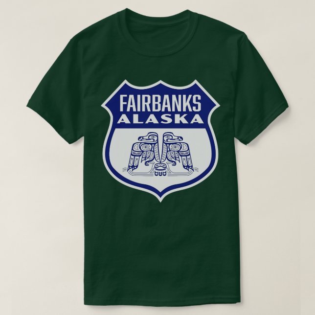 Fairbanks Alaska Retro Bird Shield Blue T-Shirt (Design Front)