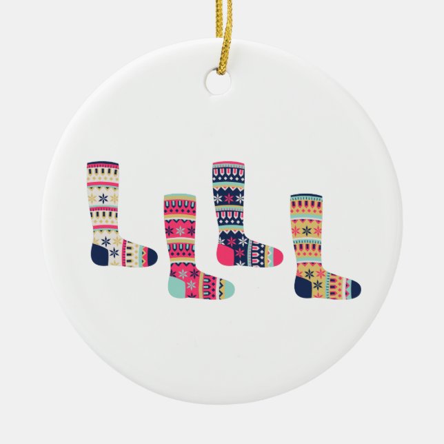 Faire Isle Socks Ceramic Tree Decoration (Front)