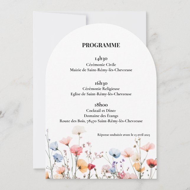 Faire-part Mariage printanier Invitation (Back)