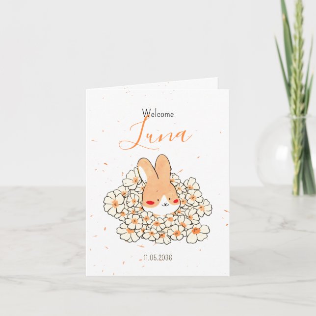 Faire-part naissance lapin photo Florals Announcement (Front)